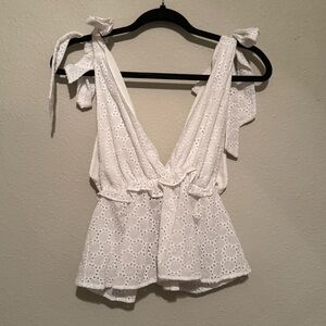 White Eyelet Peplum Babydoll Tank Top